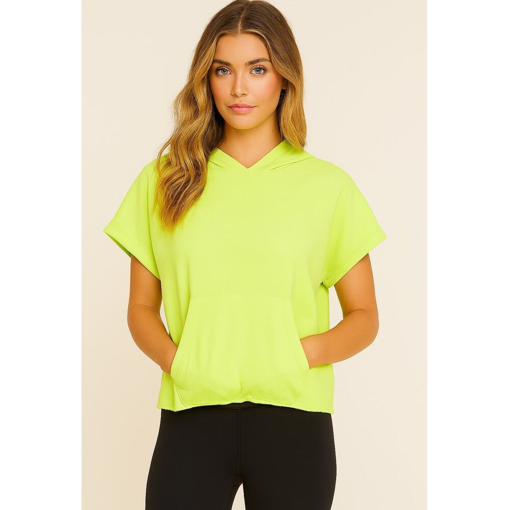 Lanston Sport Top Athletic Hoodie Womens XS Short Sleeve Boxy Oversized Green